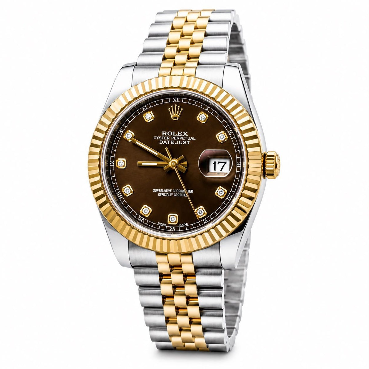 Rolax | Classic Two-Tone Luxury Watch – Diamond Dial & Fluted Bezel - Wristlines