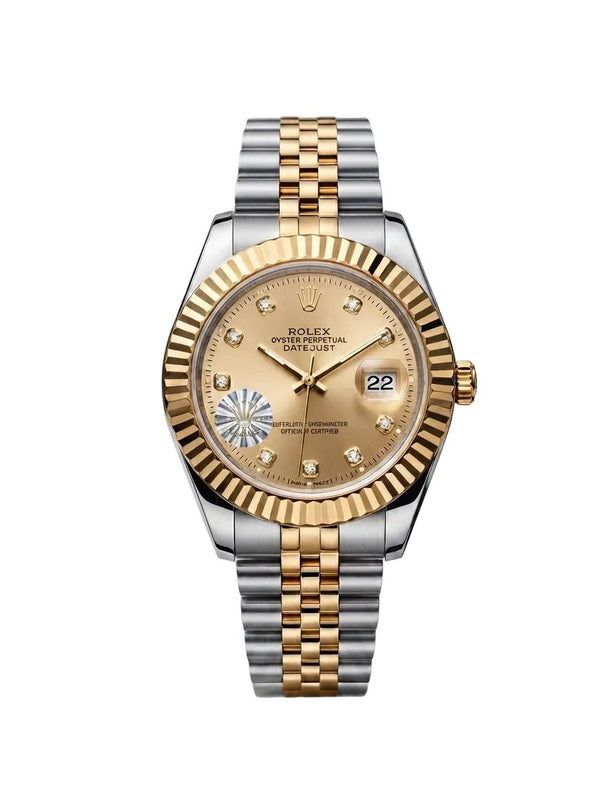Rolax | Luxury Two-Tone Datejust Style Watch – Diamond Dial & Fluted Bezel - Wristlines