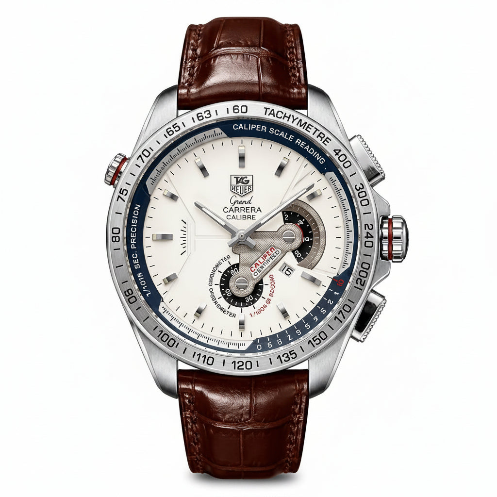 Tag Heuer | Silver Dial Chronograph Watch with Premium Brown Leather Strap - Wristlines Main image