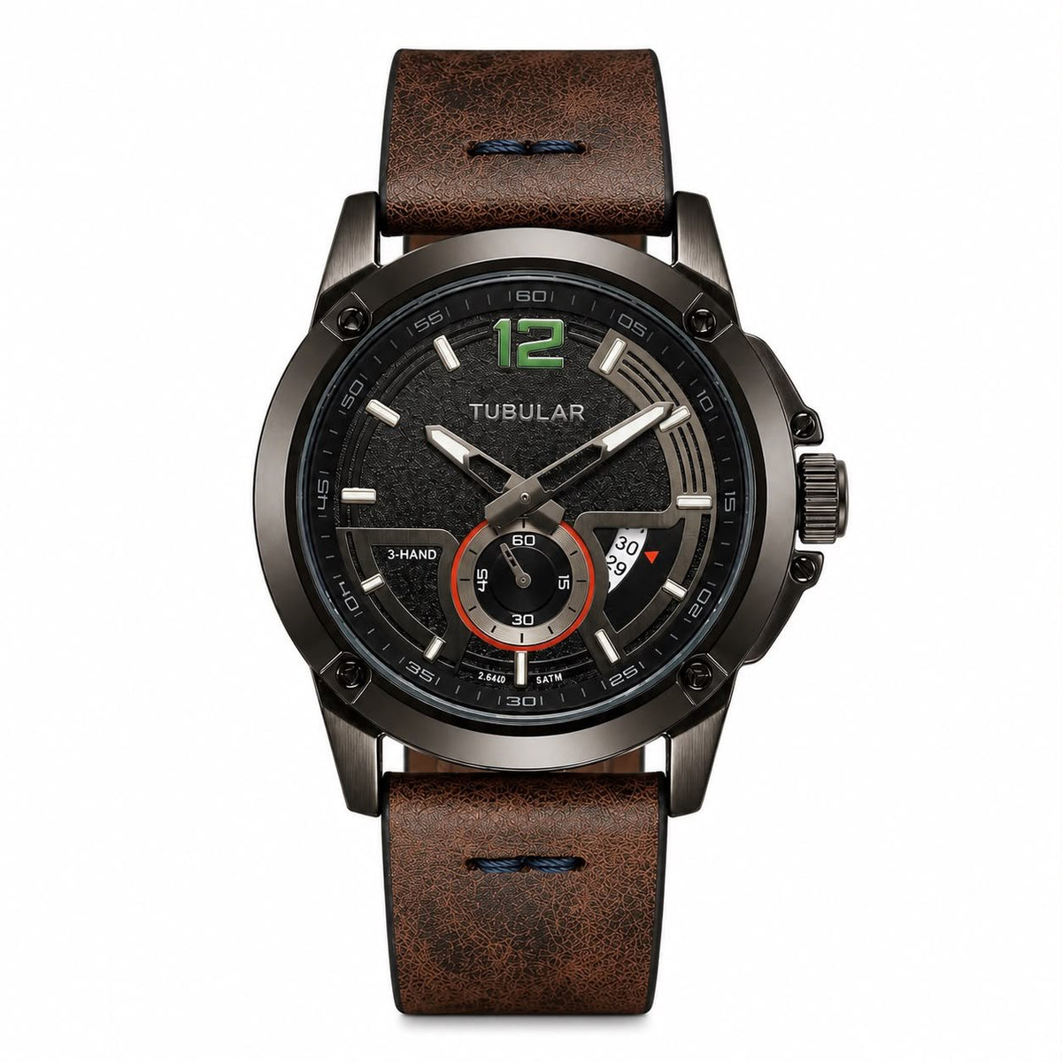 Tubular | 2.6410 Rugged Sport Watch – Gunmetal Case & Brown Leather Strap - Wristlines