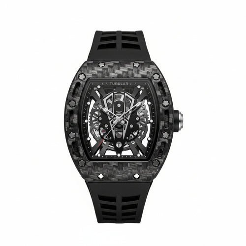Tubular | Carbon Fiber Skeleton Watch – Tonneau Case & Rubber Strap - Wristlines