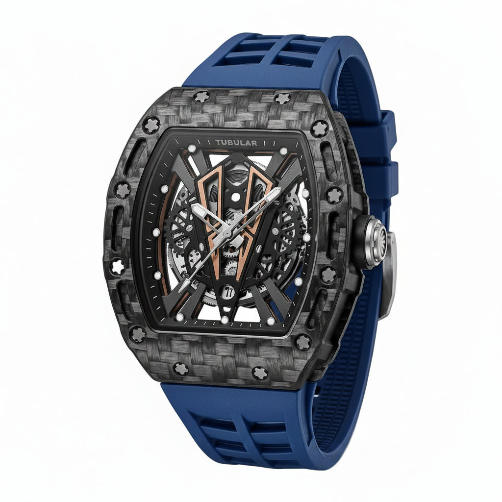 Tubular | Carbon Fiber Skeleton Watch – Tonneau Case & Rubber Strap Secondary image